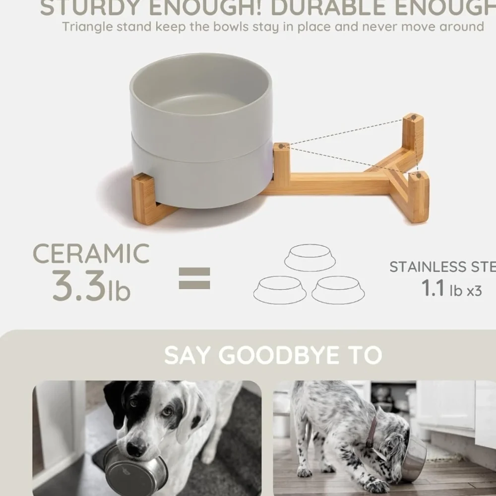 Ceramic Dog Bowl Set with Stand - White